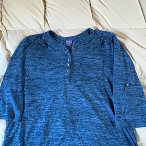 Laura Scott Blue Heathered Henley Top